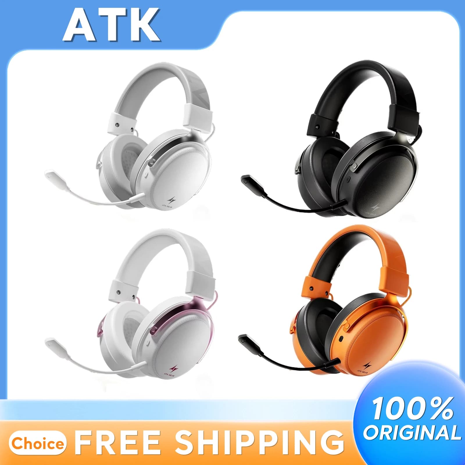 ATK Neptune N9 Cuffie da gioco wireless Esports Microfono con riduzione del rumore in testa Quattro modalità Batteria a lunga durata Audio e video
