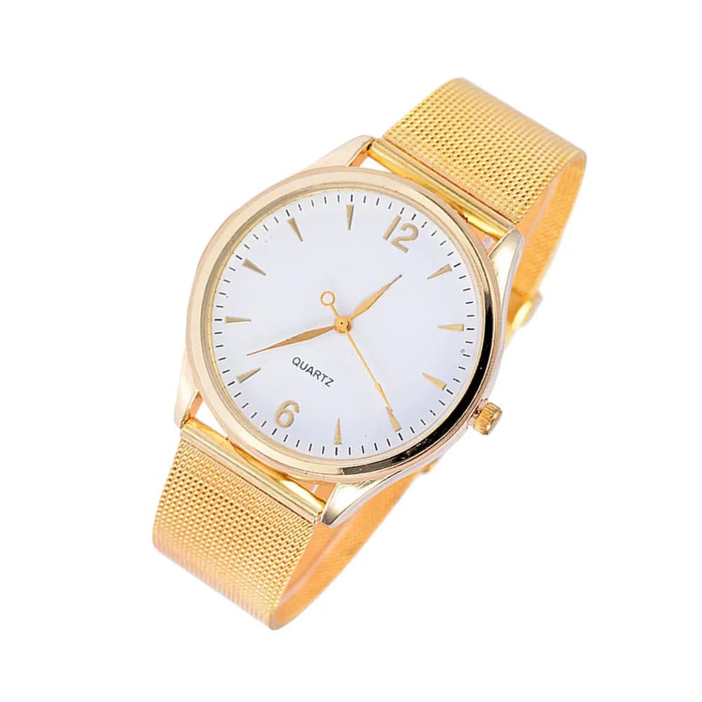 Orologio da Donna al Quarzo con Cinturino a Rete Dorato, Cassa Ultra-Sottile in Lega, Bracciale alla Moda con Cristalli e Perline Effetto Sabbia Mobile, Quadrante Bianco Elegante e Semplice