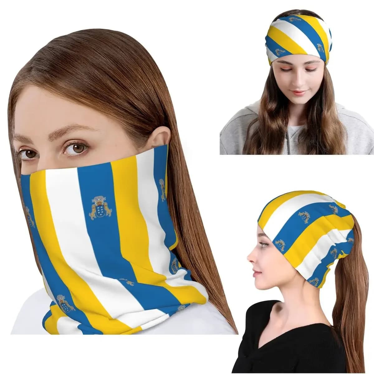 Spain Flag Oceano Canary Islands Bandana Neck Cover Wrap Scarf Multifunction Headwear Beanies Hat Unisex Adult Winter