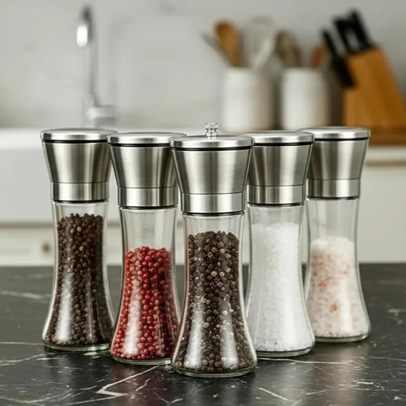 Salt and Pepper Grinder Set, Salt and Pepper Mill with Adjustable Coarseness Salt Shaker Set Spice Grinder Black, 2pcs Pack