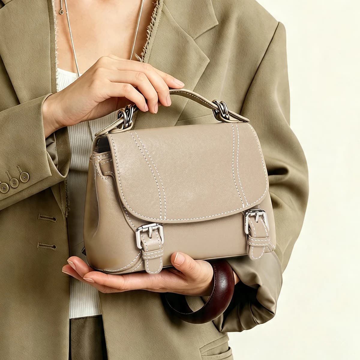 Borsa a tracolla in vera pelle stile britannico per donna, versatile borsa quadrata piccola in stile college con doppia fibbia, borsa a mano e borsa a tracolla per donna, borsa per cellulare