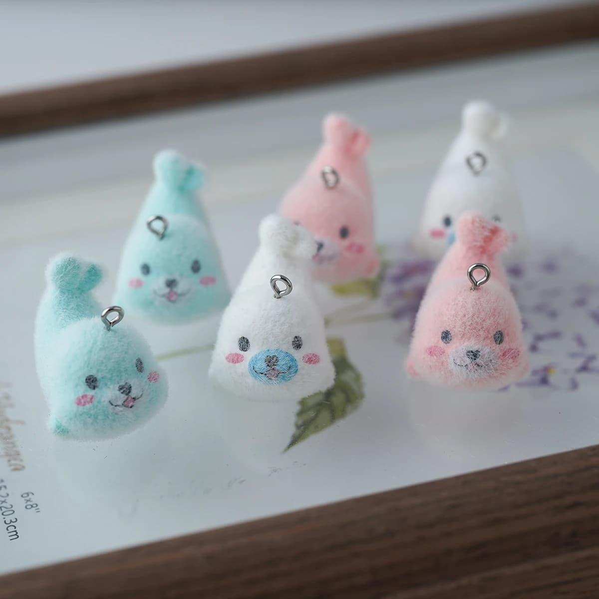 15 pezzi di resina floccata ciondolo bambola cartone animato peluche animali marini sigillo ciondoli per orecchini portachiavi creazione di gioielli fai da te
