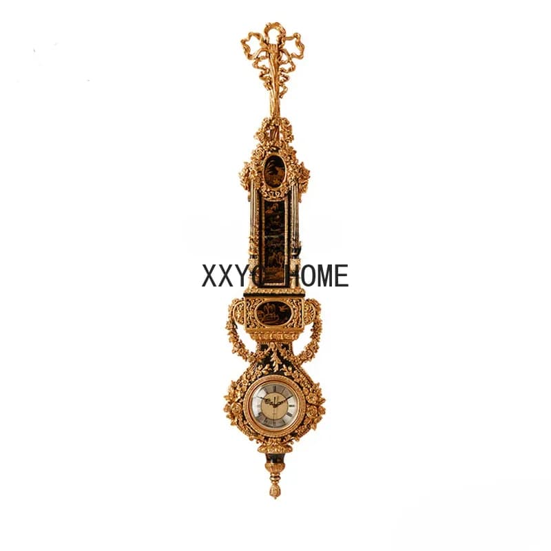 French New Chinese Hand-Painted Landscape Black Heavy Industry Long Wall Clock Wall Decorative Clock