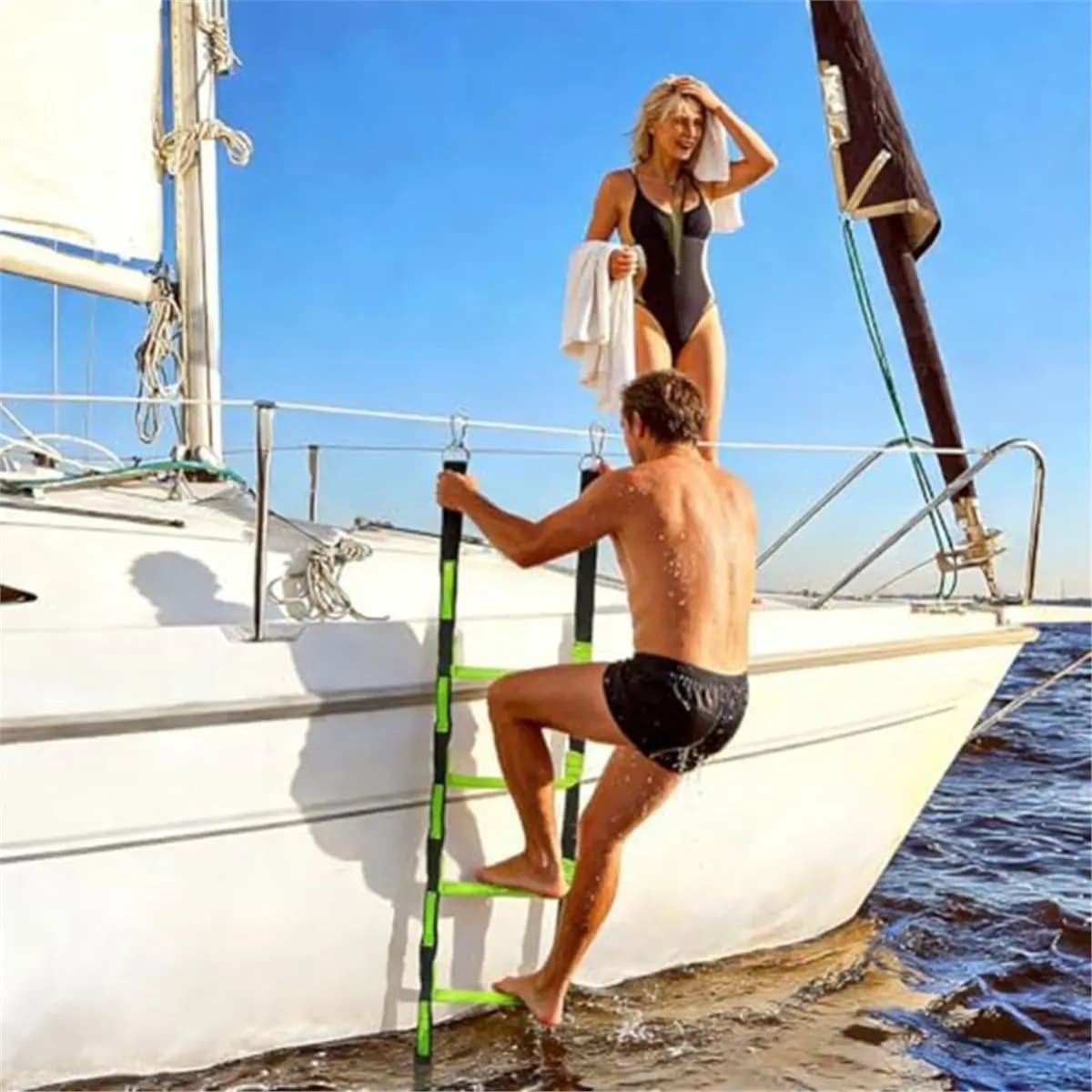 useful Boat Rope Ladder, Climbing Marine Rope Ladder with Reinforced Steps for Inflatable Boat, Pontoon Boat, Kayak Four Step