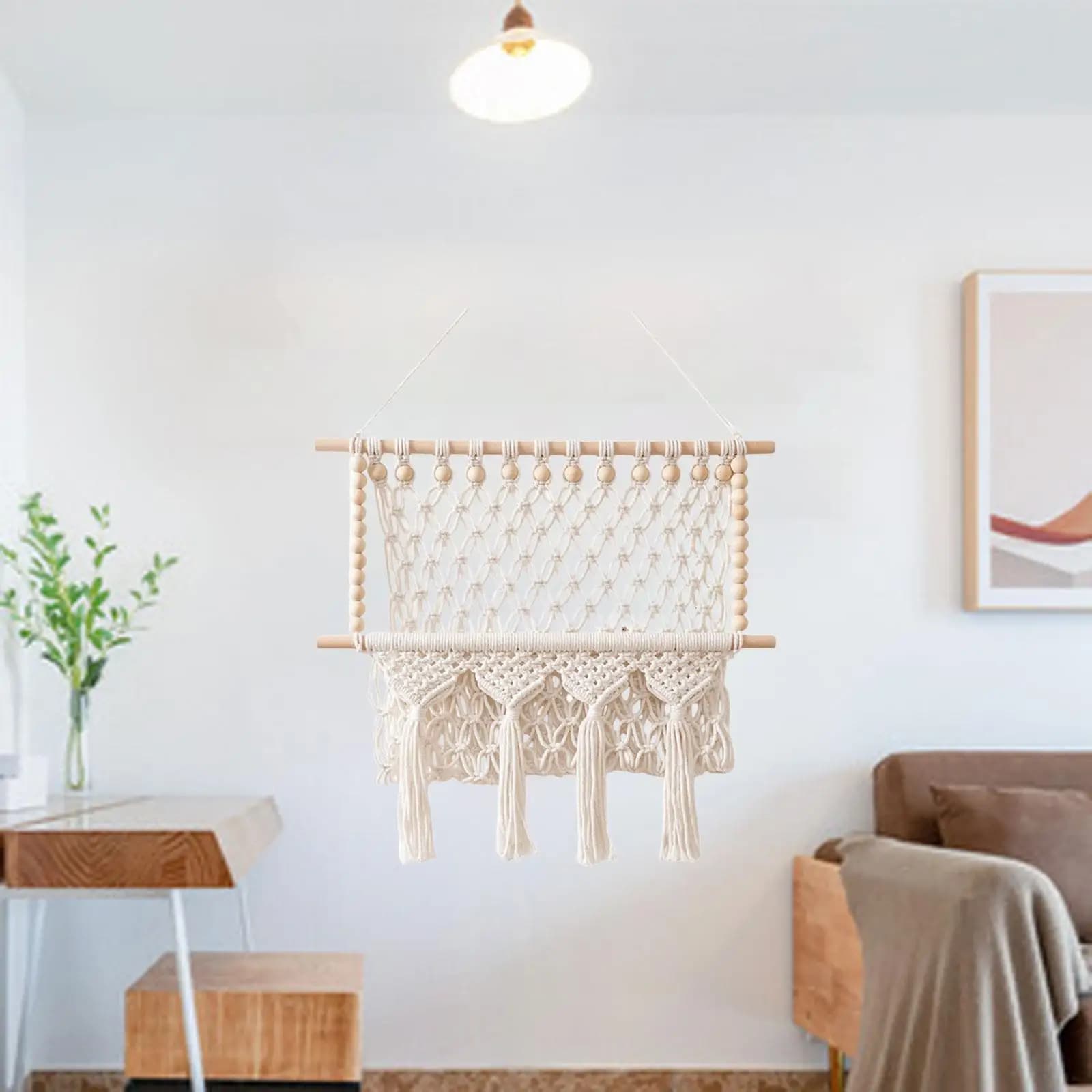 Macrame Wall Hanging Handmade Boho with Tassel Art Decor Woven Tapestry Yarn Tapestry for Party Dorm Bedroom Living Room Nursery