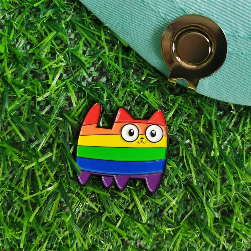 Indicatore per palline da golf in metallo Rainbow Cat con clip per cappello