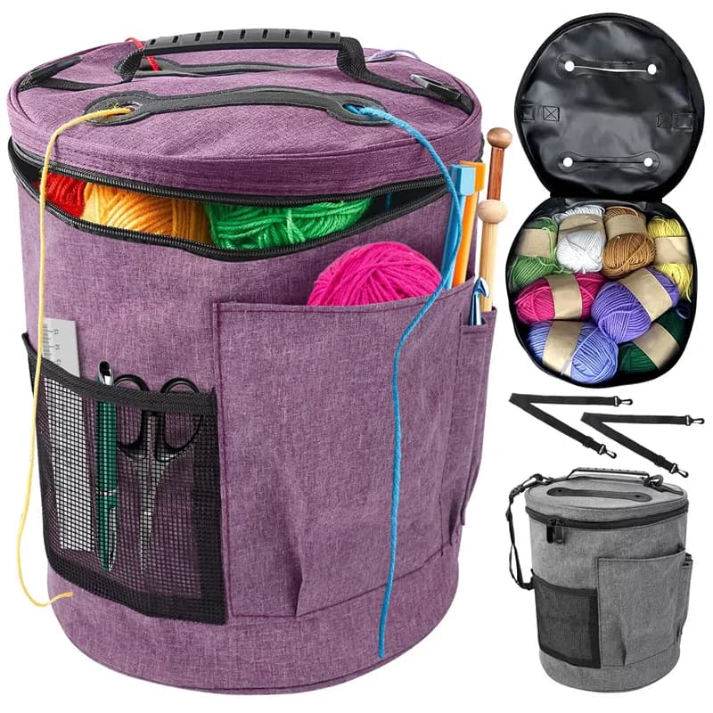 Knitting Tool Storage Bag Yarn Crochet Organizer Tote Bag Large Capacity Portable With Front Yarn Needles Hooks Pocket