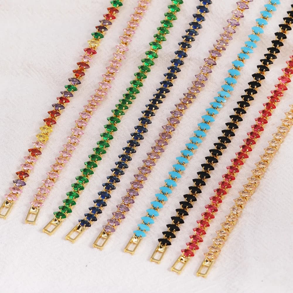 2.5*5 mm colored zirconia bracelet for woman, luxury silver color, rainbow, crystal, hand chain, jewelry, gifts for friends