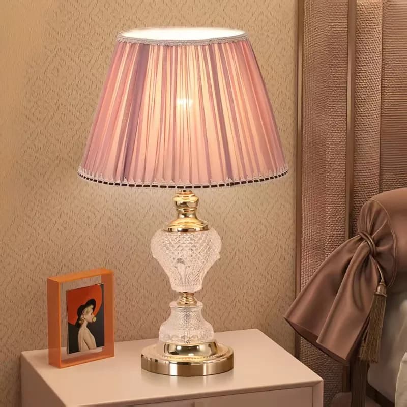 Lampade da Tavolo in Vetro Stile Europeo E27 LED per Camera da Letto, Soggiorno, Ingresso, Studio, Moderne e Romantiche con Paralume in Tessuto