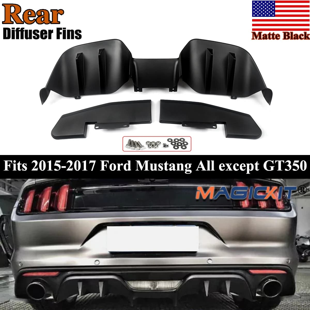 Labbro diffusore paraurti posteriore stile RTR compatibile con Ford Mustang 2015 2016 2017 Tuning Paraurti posteriore Mantovana Bodykits Nero opaco