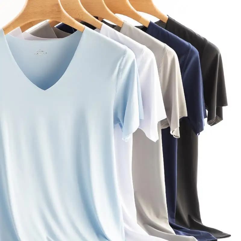 T-shirt da uomo in seta ghiaccio senza cuciture, sottile, a maniche corte, sportiva, ad asciugatura rapida, sexy, maglia intima, abbigliamento sportivo aderente, stile basic popolare