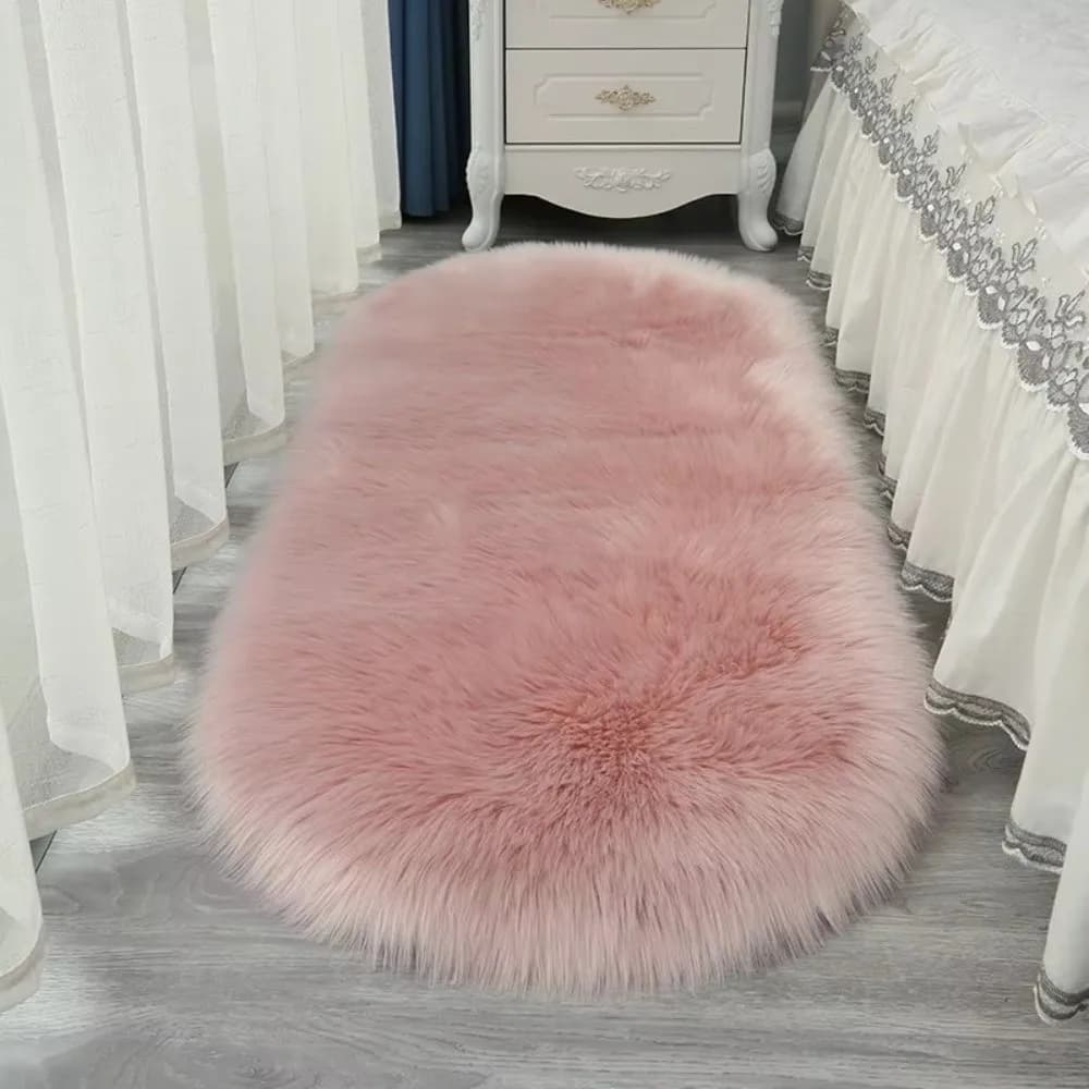 Bedside Rugs Oval Plush Imitation Wool Carpet Soft Sheepskin Bedroom Carpet Long Plush Sofa Cushion for Bedroom