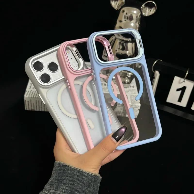 Transparent protective case with stand for MagSafe magnetic phone case compatible with for iPhone 181716 15 14 Plus 13 Pro Max
