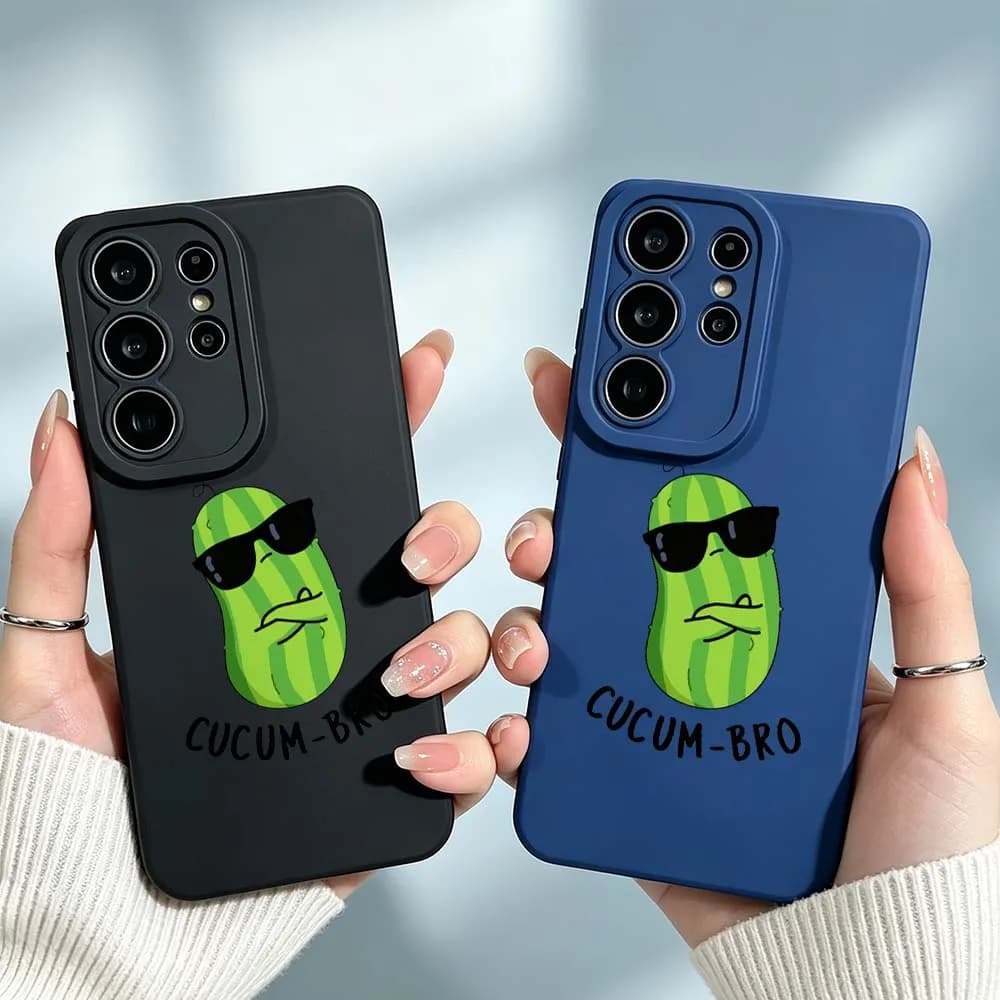 Cartoon Cucumber Sunglasses Bro Cover For Samsung Galaxy S26 S25 S24 S23 S22 S21 A55 A54 A35 A15 Ultra FE Plus Phone Case