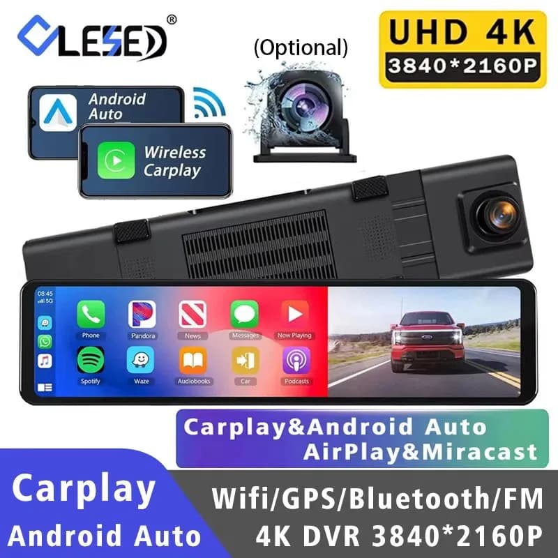 11.26 "4K Dash Cam Carplay Android Auto Car DVR Dual Len Wifi GPS Bluetooth FM Video Drive Registratore Stream Specchio Dashcam Camera