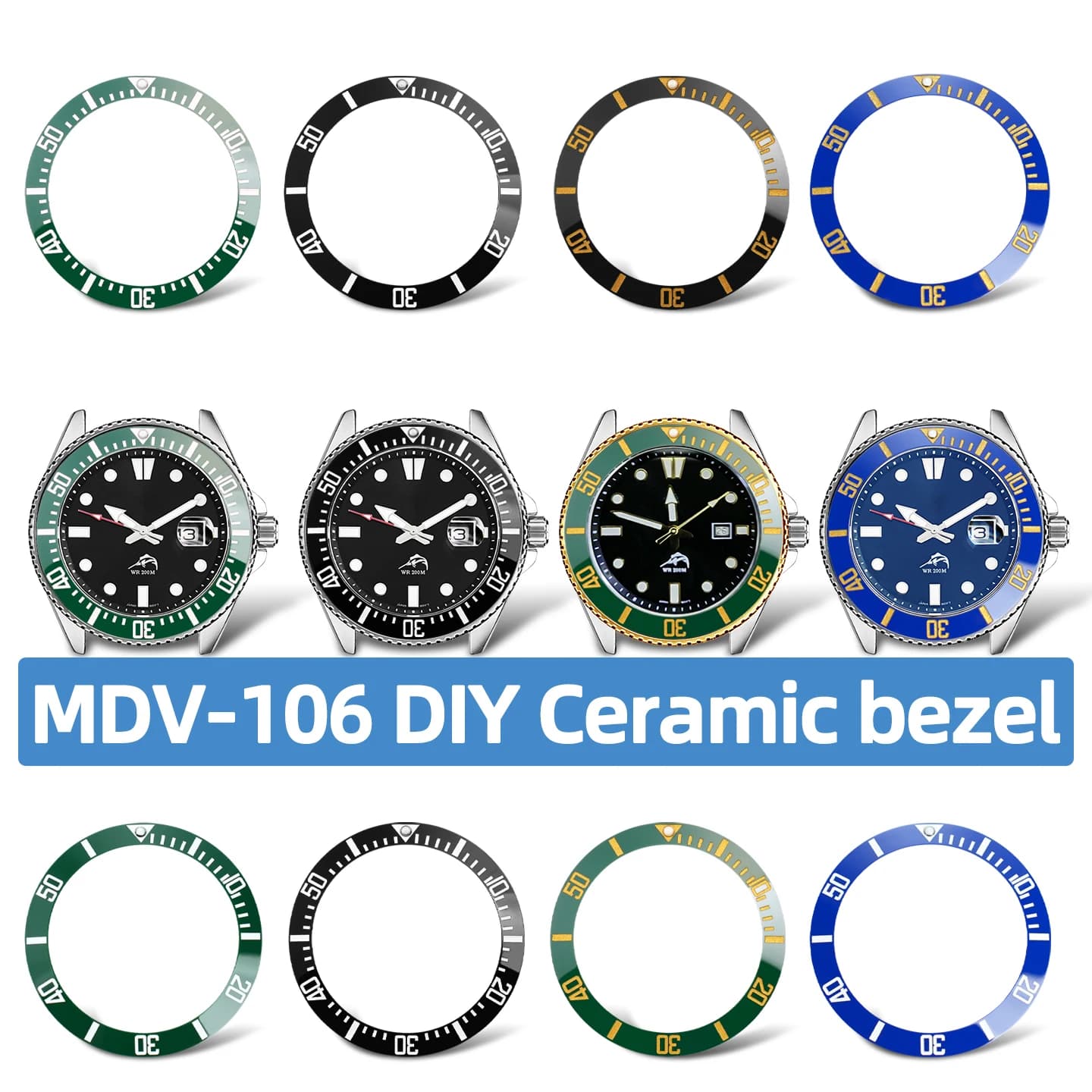 MDV-106 anello in ceramica inclinato 41x32.8mm per Casio Duro scala digitale 12 in punto verde perlina luminosa 2784 parti del cerchio in scala fai da te