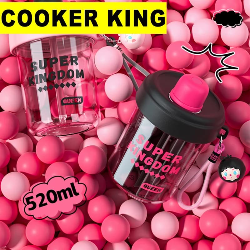 COOKER KING Tazza di cannuccia da 520 ml per ragazze e bambini, tazza d'acqua estiva, tazza di plastica Tritan, bottiglia d'acqua portatile