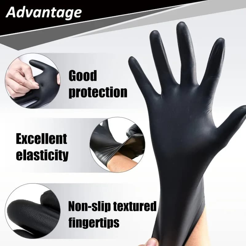 Guanti Monouso in Nitrile Nero, Impermeabili, Senza Lattice, Sicuri per Alimenti, Riparazione Auto, Tintura Capelli, Lavoro Industriale e Sicurezza