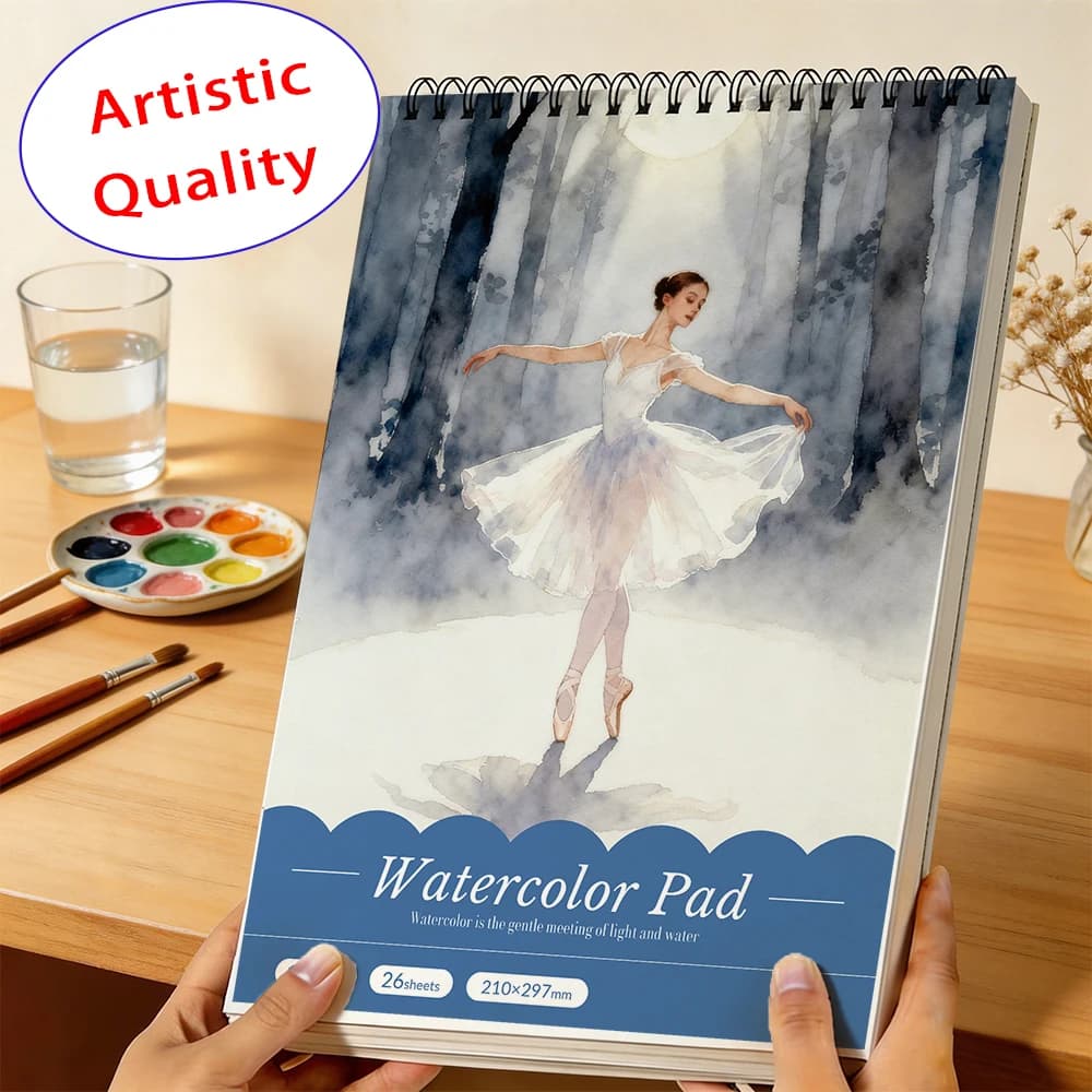 A4 Spiral Bound Watercolor Journal, 180GSM Heavyweight Thick Paper, 26 Sheets Blank Acid-Free Art Sketchbook, Watercolor Paper P