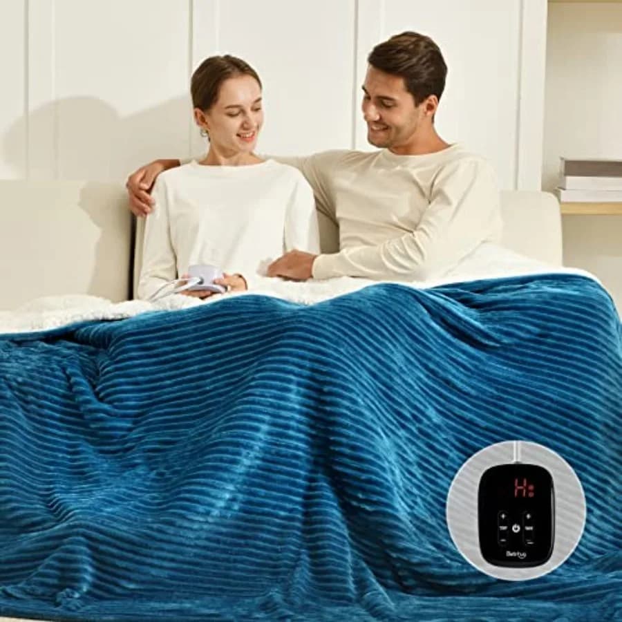 Electric Heated Blanket 62"x84" Ribbed Flannel and Sherpa Fast Heating Blanket 10 Heating Levels and 1-12H Auto Off Over-Heat P