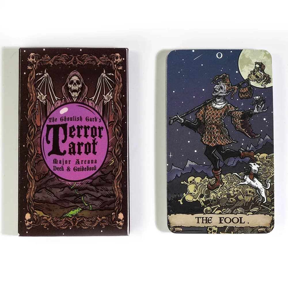 The Ghoulish Garb Terror Tarocchi 22 pezzi Carte Mazzo di carte dei tarocchi dell'Arcana maggiore Mazzo di tarocchi di Halloween gotico Giochi da tavolo Carte da gioco per feste