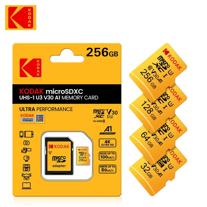 KODAK EVO Plus scheda di memoria da 128GB 256GB U3 4K Micro SD Card 64GB 32GB SDHC Microsd UHS-I C10 TF Trans Flash Microsd 100 MB/S