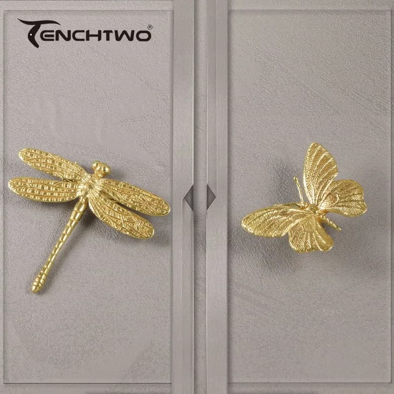 TENCHTWO Maniglie per Mobili in Ottone Dorato, Pomelli per Cassetti e Armadi, Maniglie per Ante di Guardaroba e Credenze per l'Arredamento Domestico