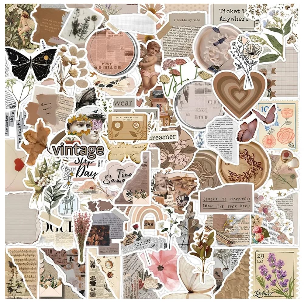 10/30/50/120pcs Vintage Minimalist Cartoon Stickers Aesthetic Decoration Decals Waterproof DIY Stationery Laptop Retro Sticker