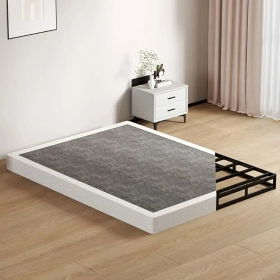 Base letto in metallo rinforzato a basso profilo con rivestimento in tessuto pulito, silenziosa, facile da montare - per materassi di diverse misure