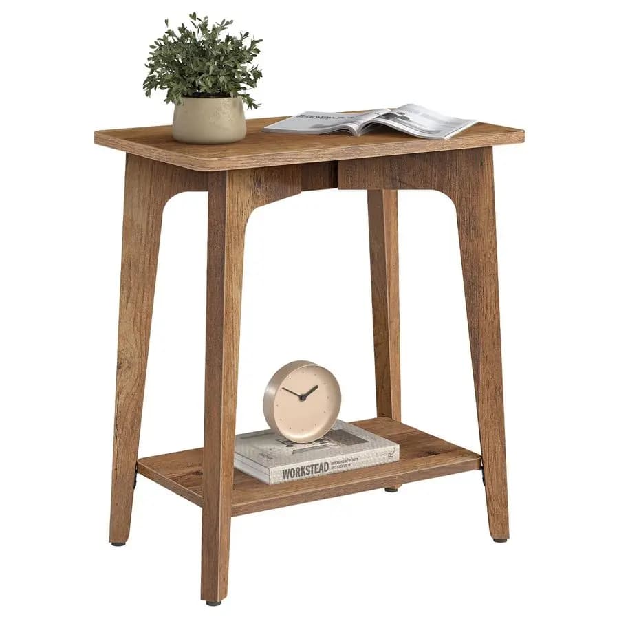 Tavolino rettangolare compatto a 2 livelli, comodino con gambe affusolate e design curvo, 11,8"D x 18,9"W x 21,8"H