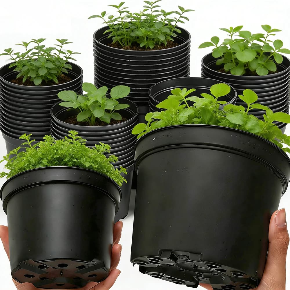 Vases in Black Plastic 4/5/6 Inches for Semina and Growth, Breathable Containers with Drainage for Plants and Flowers