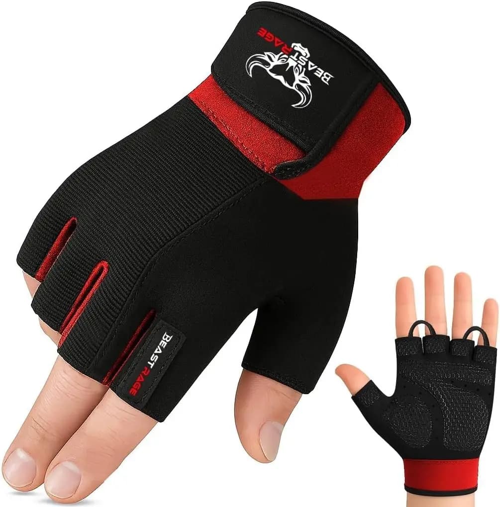 Durable Gym Gloves for Men & Women, Half Finger Anti-Slip Weight Lifting Gloves with Padded Palm for Strength Training, Cycling, and Exercise