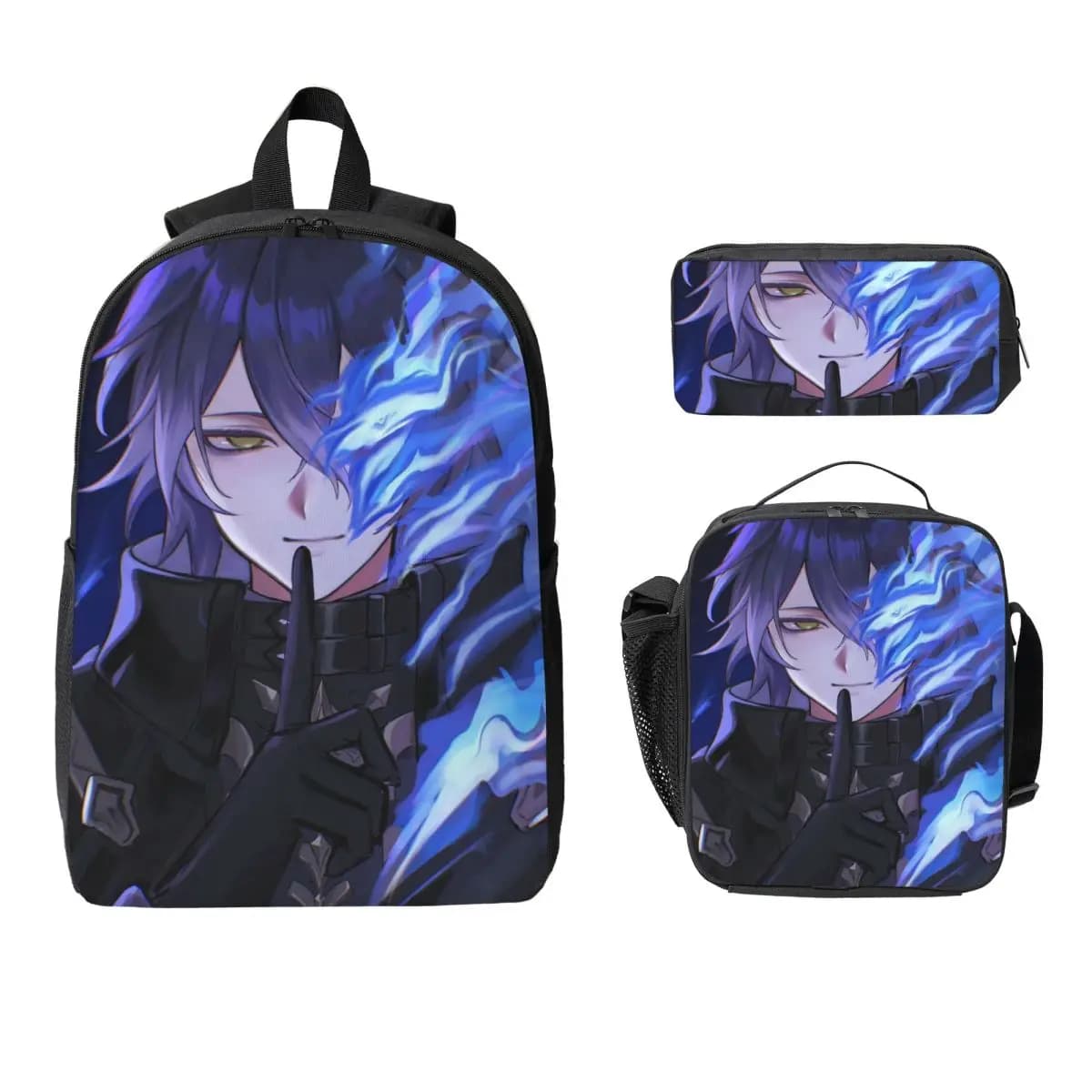 Set 3 Pezzi Genshin Impact: Zaino, Borsa a Tracolla per Laptop, Borsa Termica per il Pranzo e Astuccio