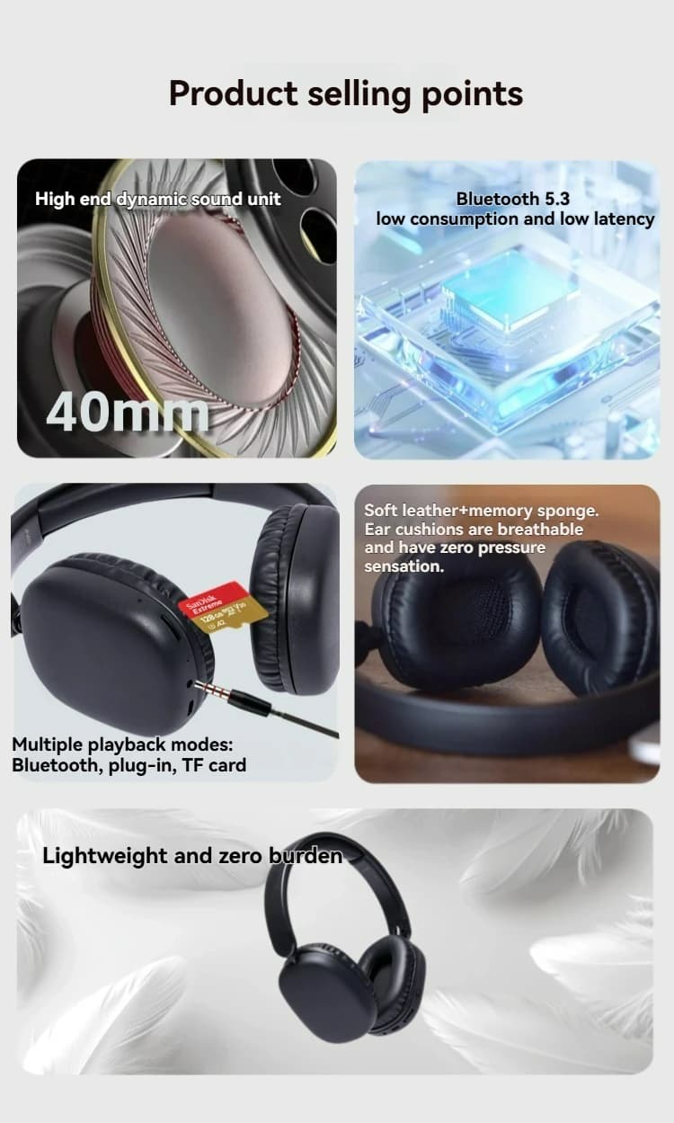 Bluetooth 5.3 Bluetooth Wireless Headphones With Noise Cancellation Pods With Microphone Sports Play Headphones Over Ear