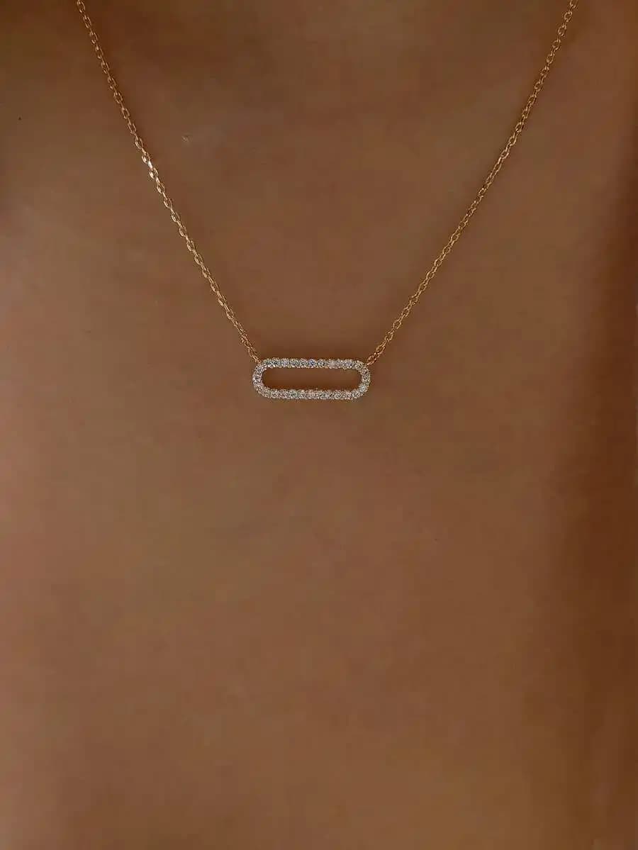 Rhinestone Rectangular Pendant Chain Necklace For Women