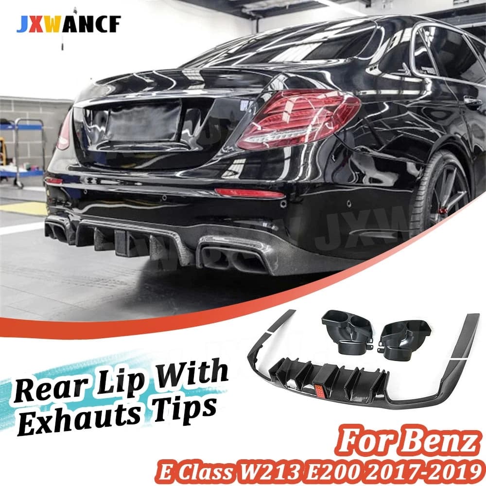 JXWANCF Rear bumper lip diffuser for carbon fiber car with light for Benz Classe E W213 E200 E260 E300 E63 AMG 2017 2018 2019