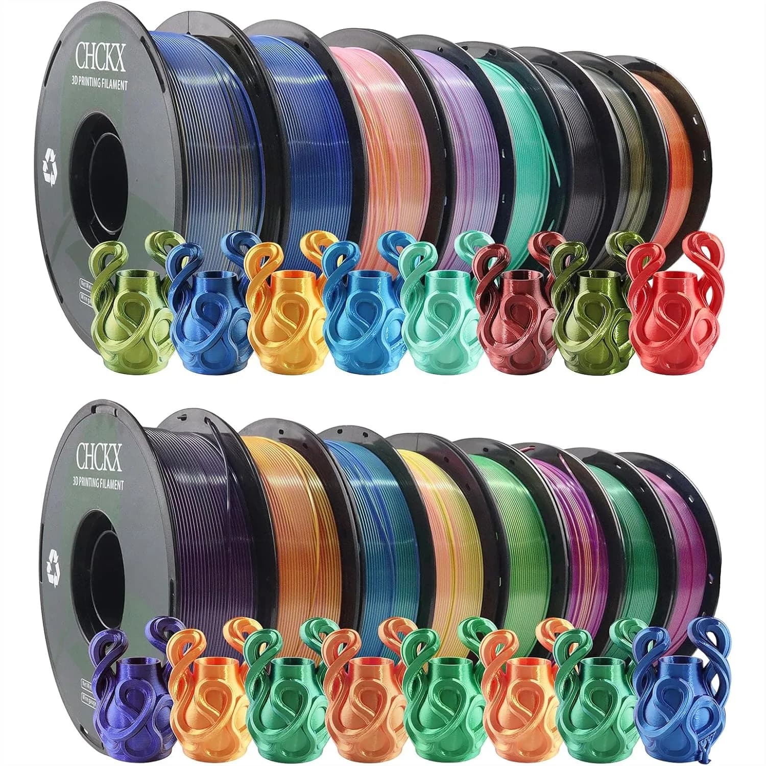 Confezione da 16 Filamenti PLA Bicolore Effetto Seta, 1.75mm, Bobina da 1kg, 16 Colori Sfumati per Stampanti 3D