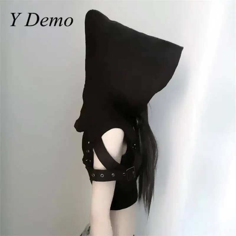 Y Demo Techwear felpa con cappuccio Ninja per donna rivetti Punk senza maniche cinghie con Zip gilet Stage Costume Cosplay Party
