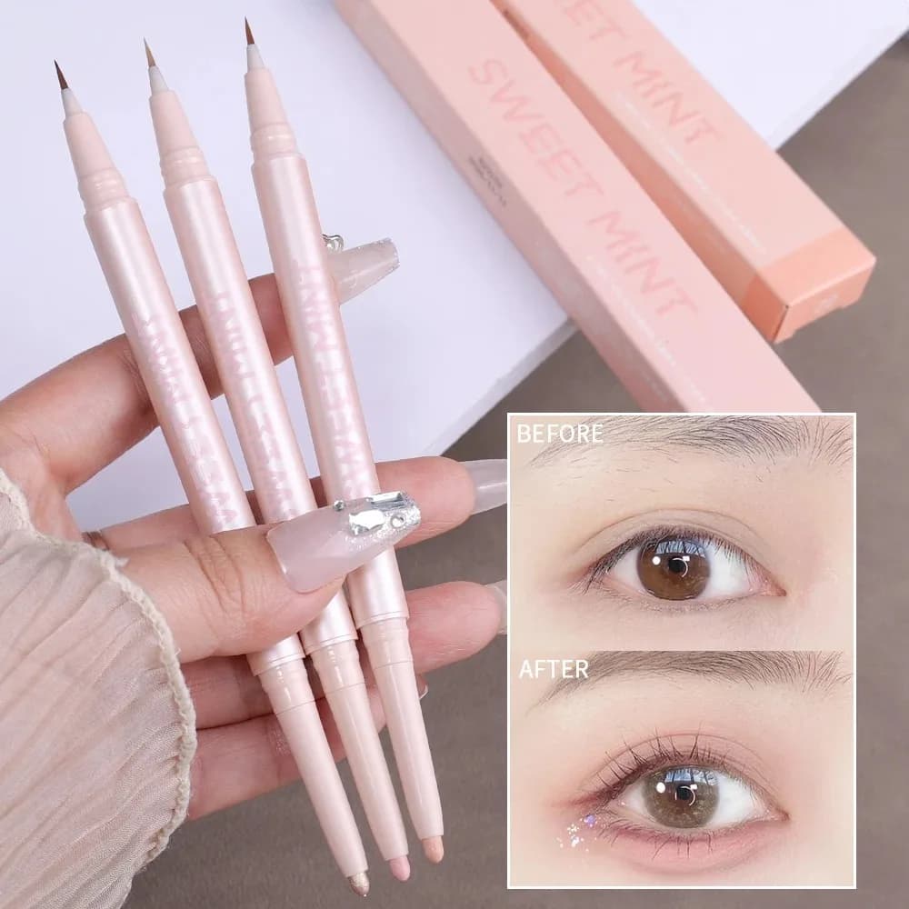 Matte Finish Lying Silkworm Pen, Penna Ombretto Illuminante a Lunga Durata, Effetto Glitter Impermeabile, Penna a Doppia Punta, Trucco Naturale