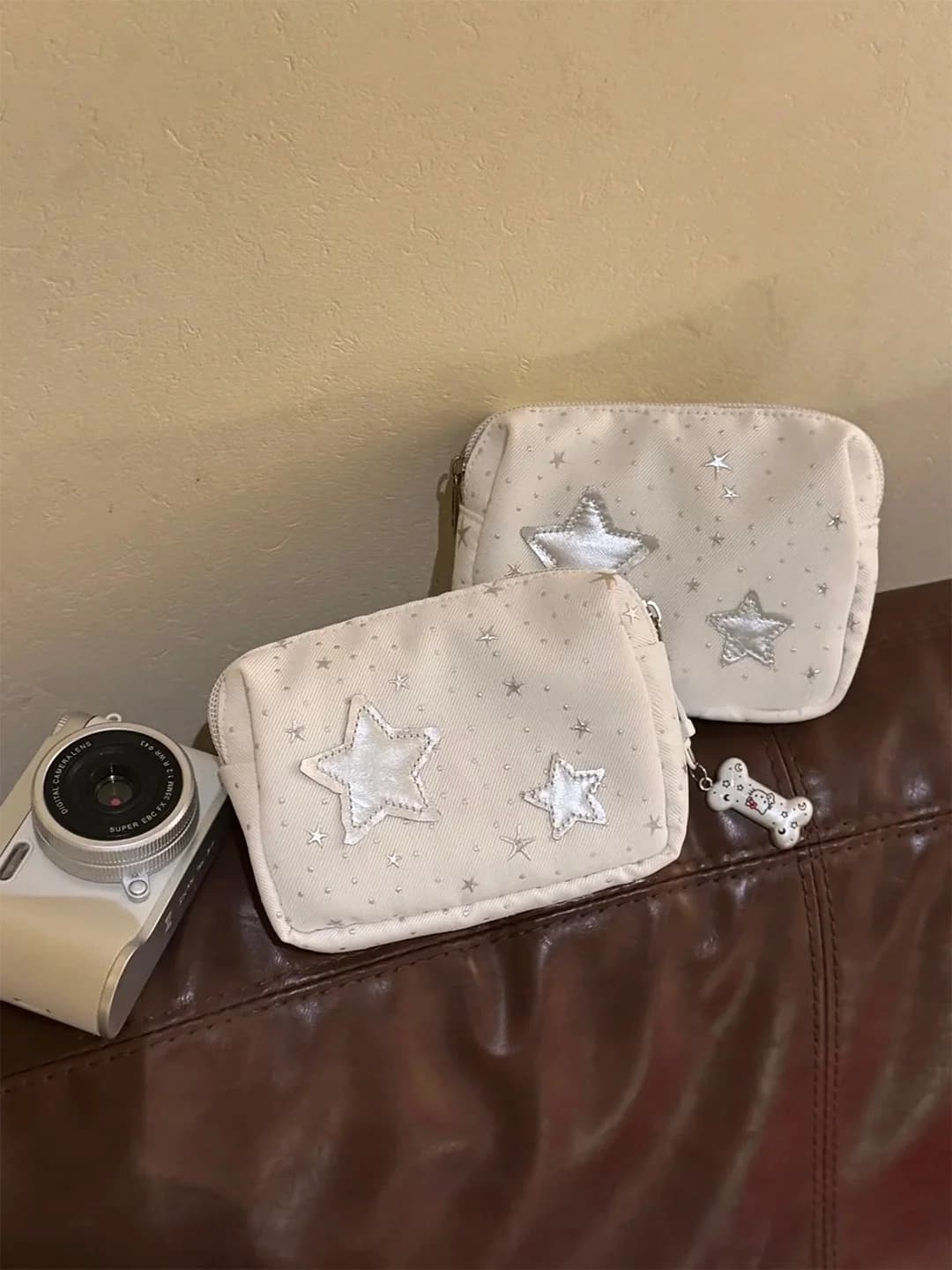 Silver Star Makeup Bag Portable Travel Multi-Functional Camera Women's Handbag Small Storage Pouch for Outings And Daily Use