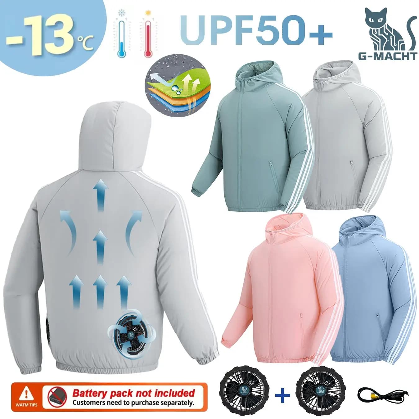 Gilet rinfrescante USB 12V/5V per uomo e donna, protezione solare migliorata, traspirante, abbigliamento estivo con aria condizionata, per pesca all'aperto