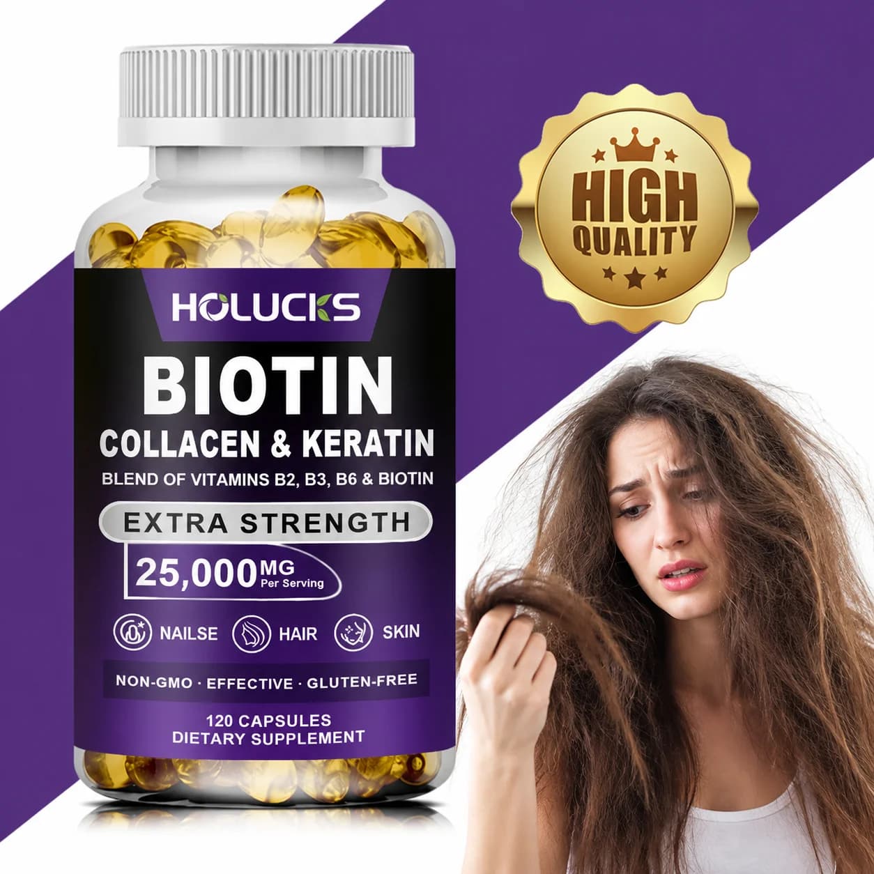 Capsules of biotin+collagen+cheratina, hydration, promotes hair growth, strengthens nails, joints and weak bones, anti-aging, whitening