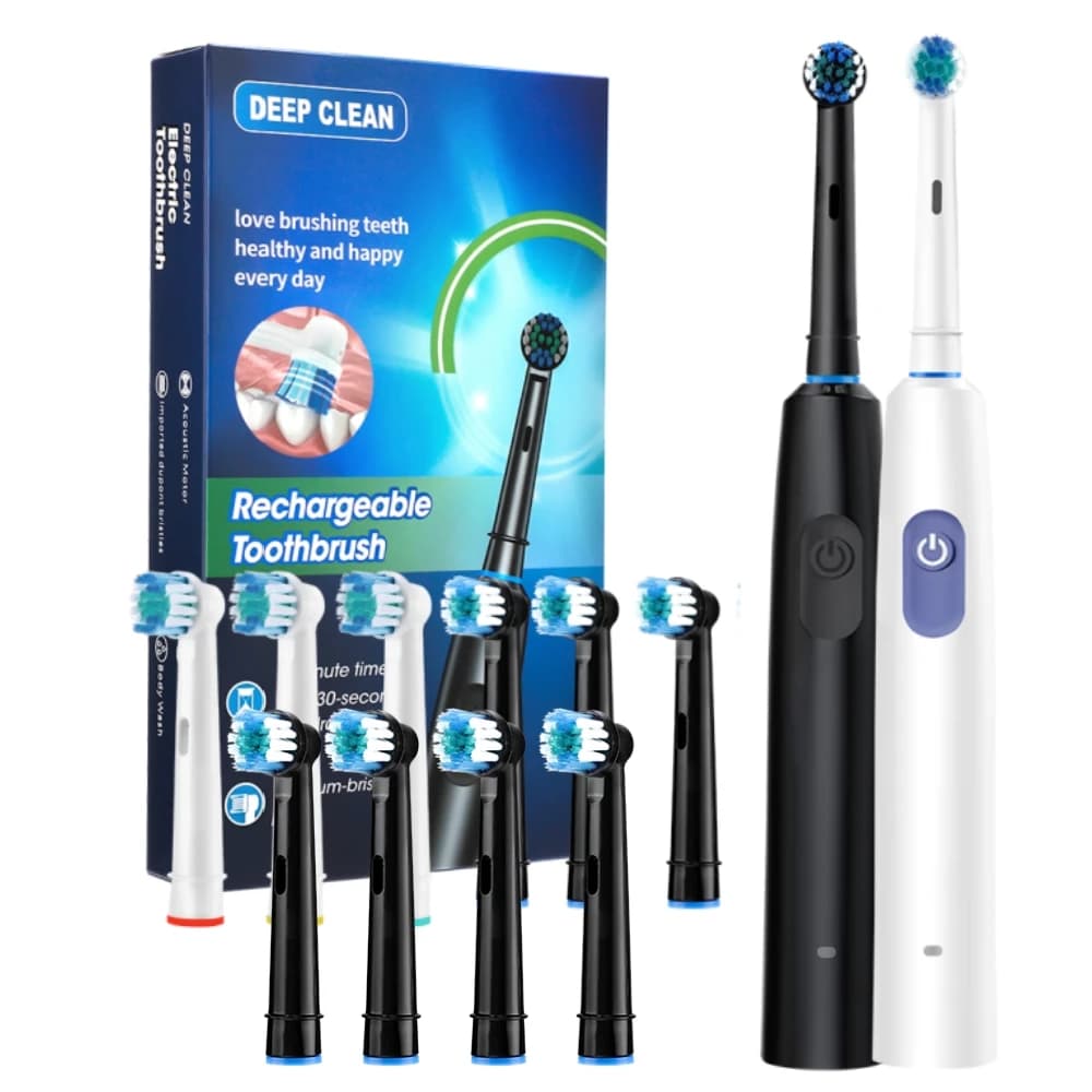 Rechargeable rotating electric toothbrush for adults soft bristles rotating heads round smart timer toothbrush