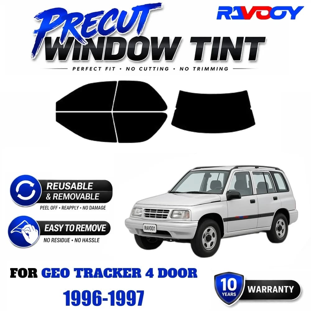 RAVOOY Precut Window Tint, Reusable Removable EPU Film, Custom Fit for Geo Tracker 4 Door 1996-1997, UV Heat Protection