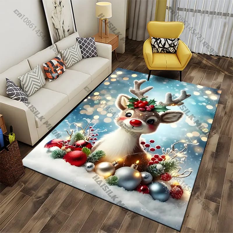Tappeto natalizio con renne, tappeto festivo per yoga, soggiorno, decorazione per la stanza, tappetino per bambini, zerbino, tappeto decorativo