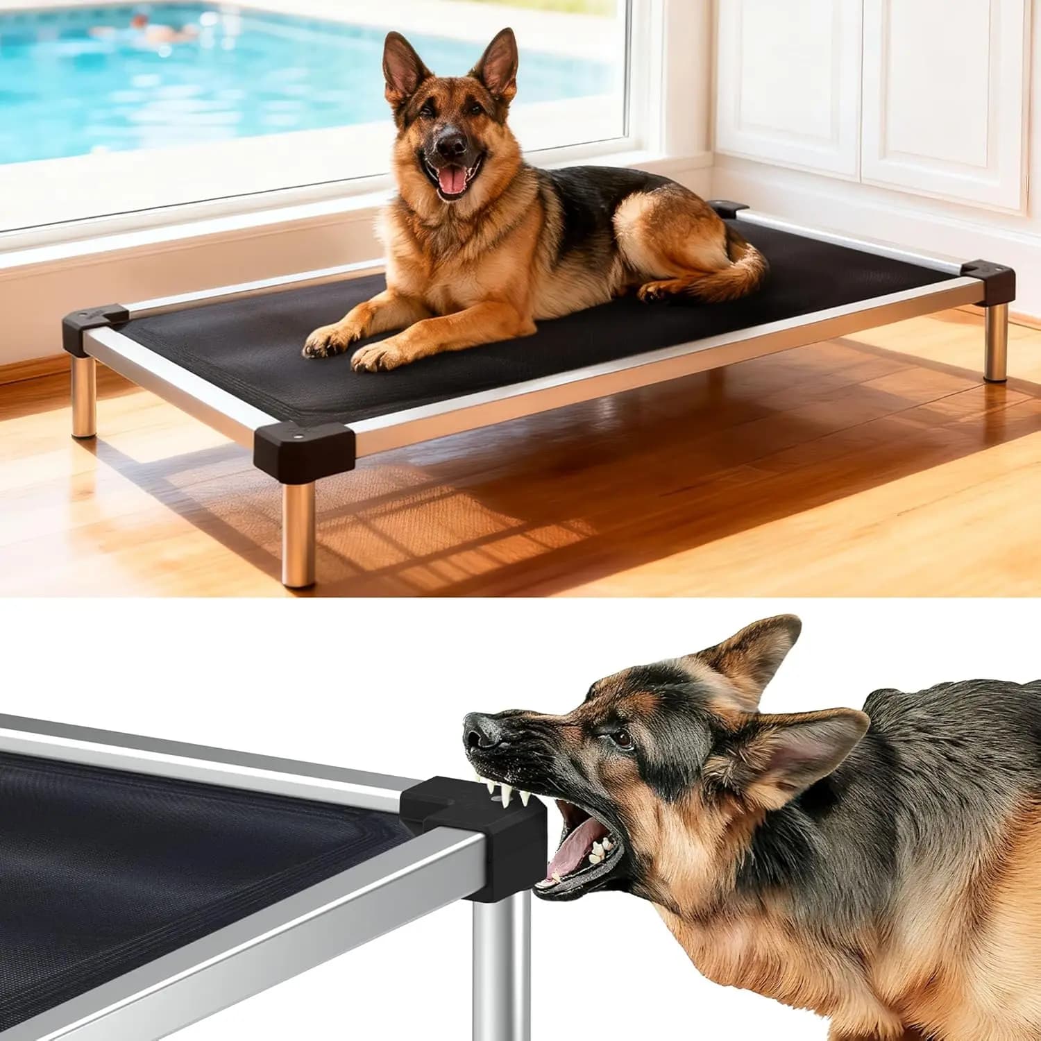 Letto per cani rialzato a prova di masticare, lettino per animali domestici rinfrescante impermeabile durevole per cani di taglia grande da campeggio per interni ed esterni 50x31x7,3 pollici Nero