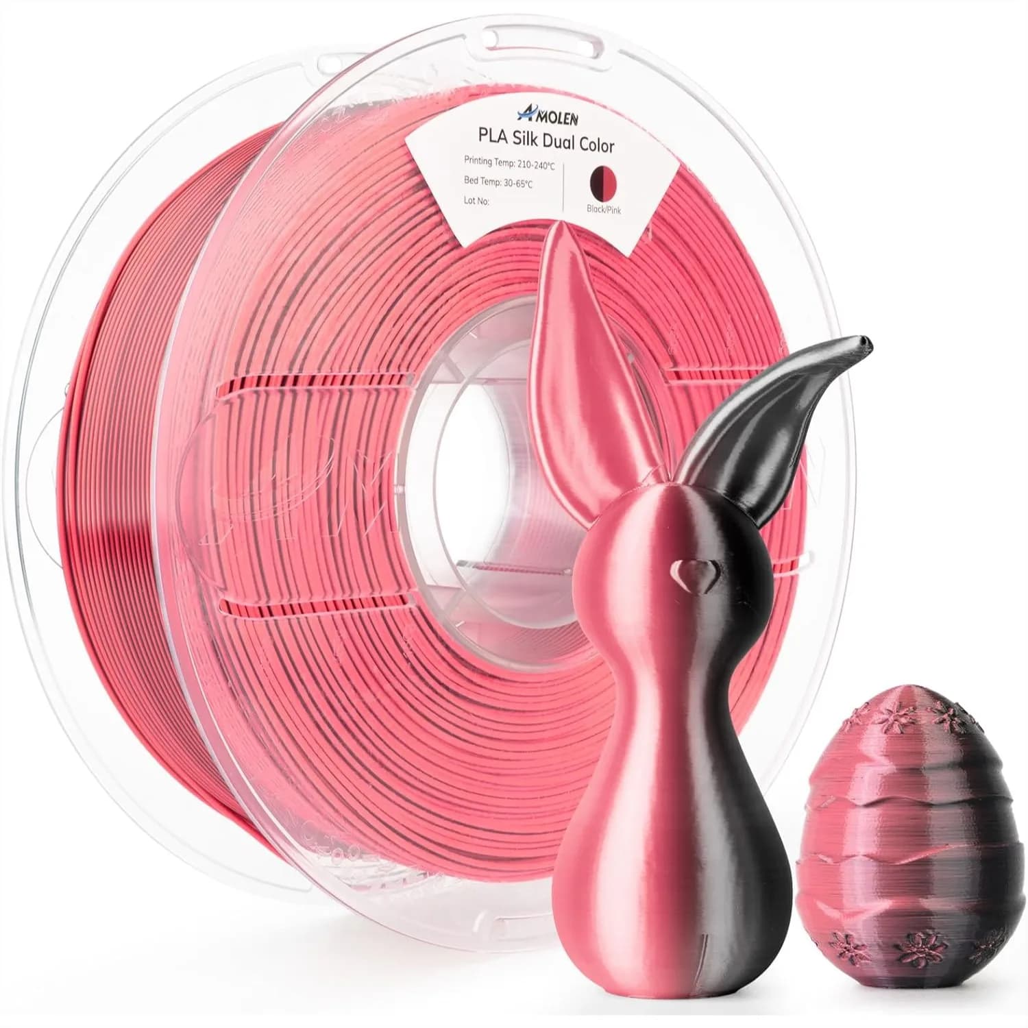 Filamento per Stampante 3D in PLA Seta, Bicolore Rosa e Nero 1.75mm, Cambio Colore Lucido per Stampanti 3D FDM, Bobina da 1kg