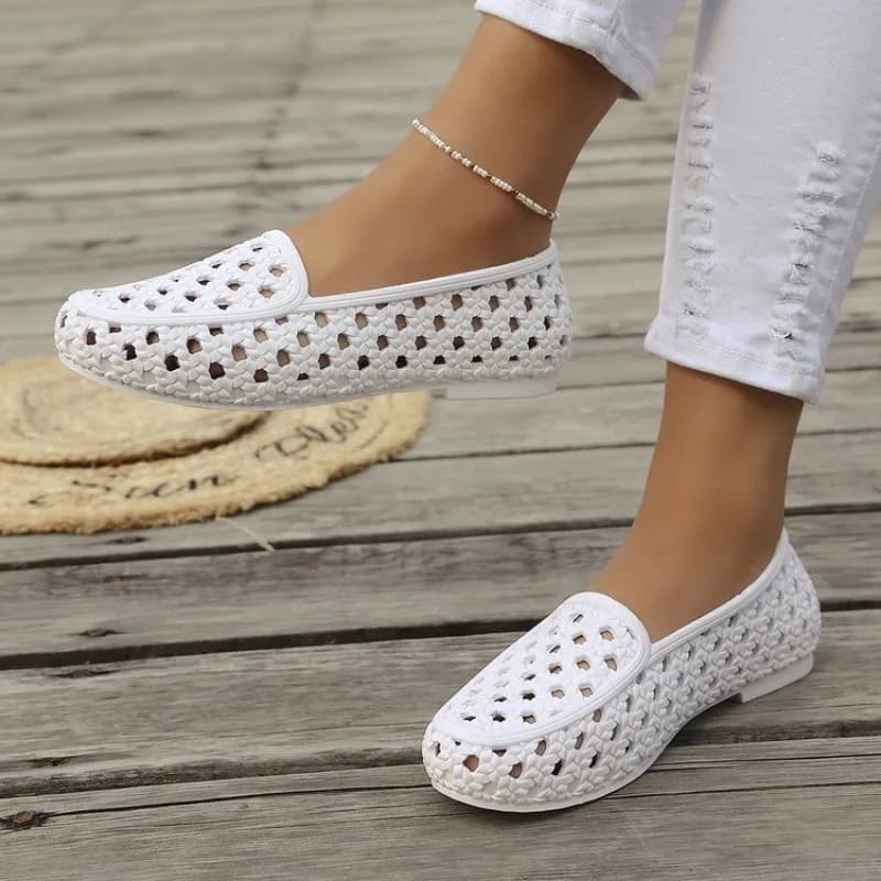 Women's Loafers Round Toe Flat Shoes Woven-Look Slip-On Casual Summer Beach Hollow Out Daily Footwear Simple Basic Style Wear