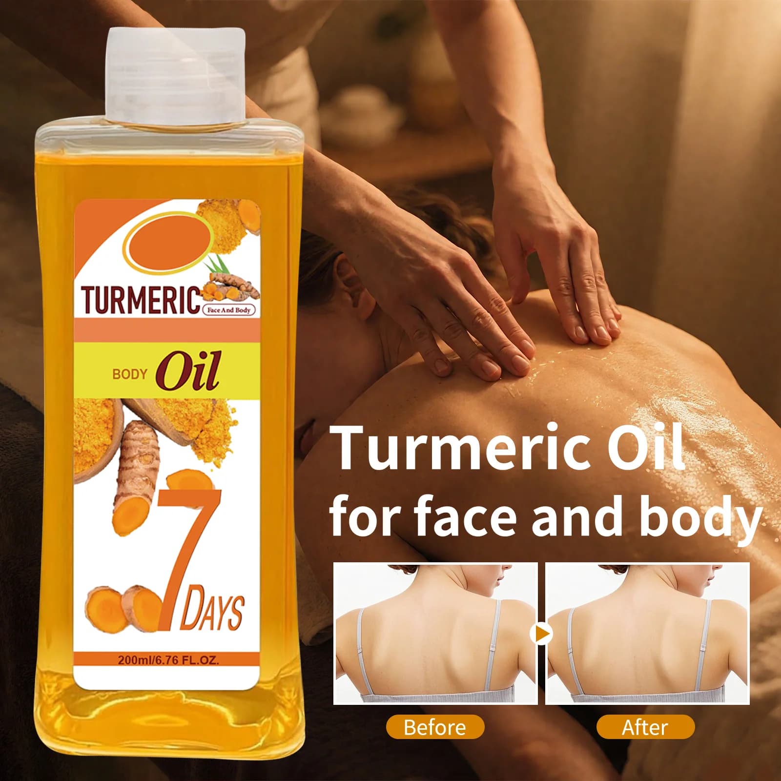 200ML Olio Essenziale di Curcuma Olio da Massaggio Corpo Viso Idratante ad Assorbimento Rapido Schiarente Levigante Corpo Viso Cura Della Pelle