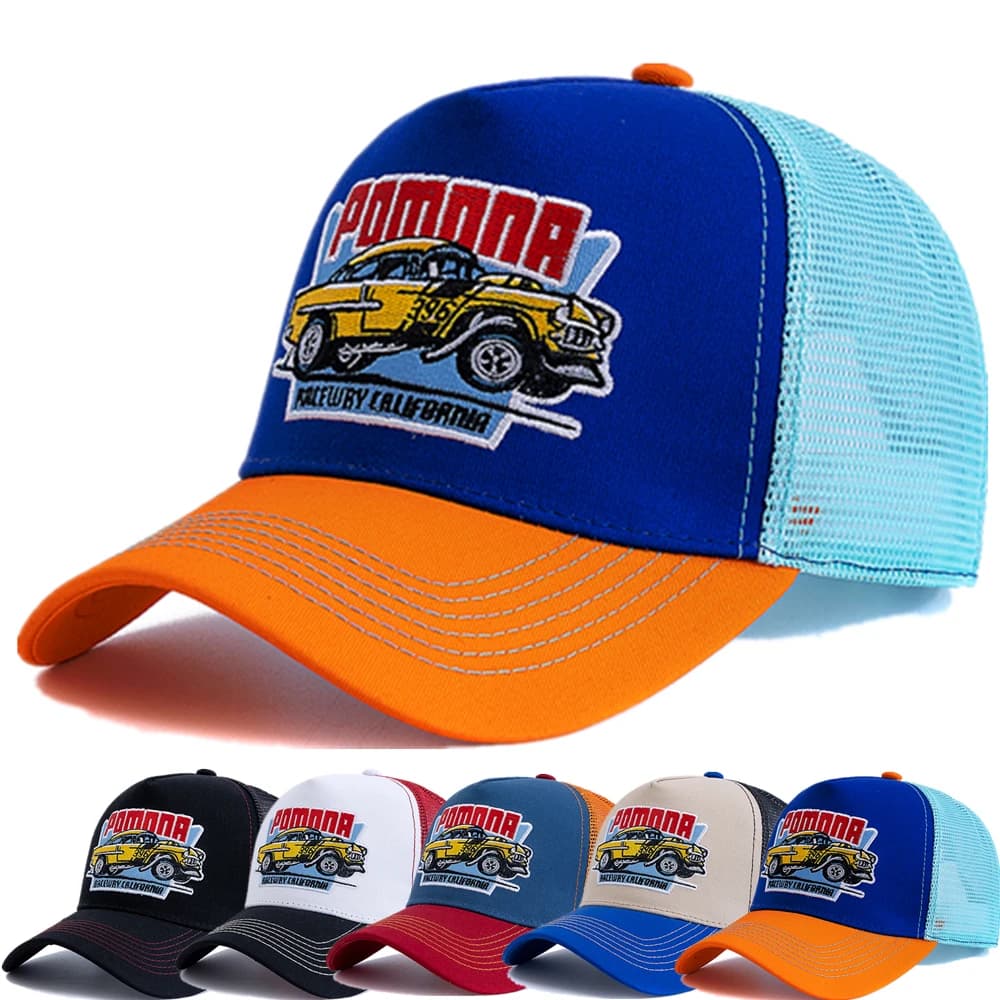 Vendita calda berretto da pesca estivo unisex cappello da camionista in rete traspirante uomo donna cappello da esterno snapback con motivo ricamato per camion grande